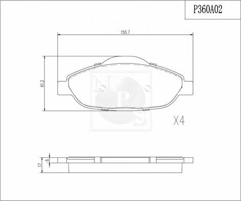 NPS P360A02 - Kit de plaquettes de frein, frein à disque cwaw.fr