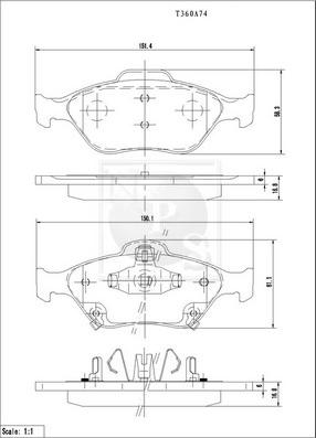 NPS T360A74 - Kit de plaquettes de frein, frein à disque cwaw.fr