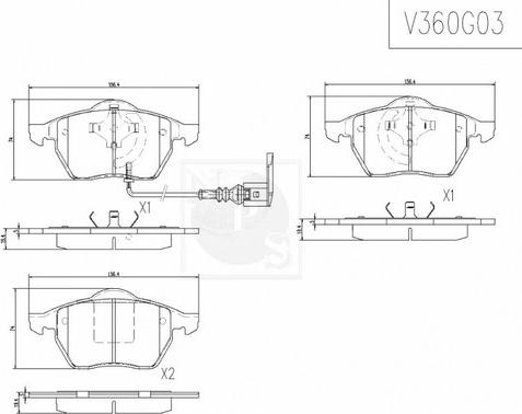 NPS V360G03 - Kit de plaquettes de frein, frein à disque cwaw.fr