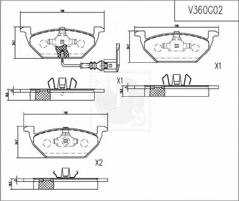 NPS V360G02 - Kit de plaquettes de frein, frein à disque cwaw.fr