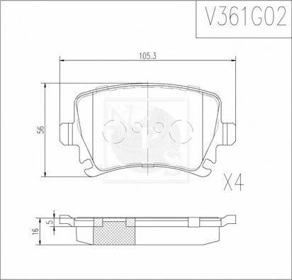 NPS V361G02 - Kit de plaquettes de frein, frein à disque cwaw.fr