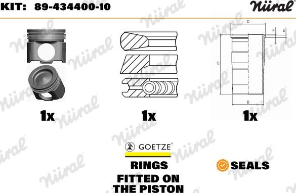 Nüral 89-434400-10 - Kit de réparation, Piston / Chemise de cylindre cwaw.fr