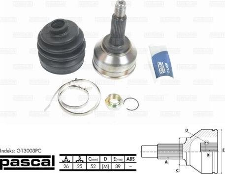 Pascal G13003PC - Jeu de joints, arbre de transmission cwaw.fr