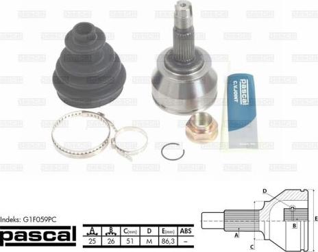 Pascal G1F059PC - Jeu de joints, arbre de transmission cwaw.fr