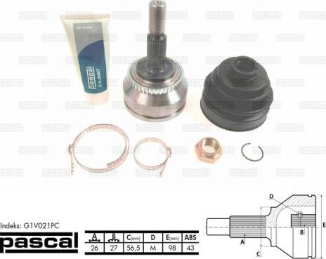 Pascal G1V021PC - Jeu de joints, arbre de transmission cwaw.fr