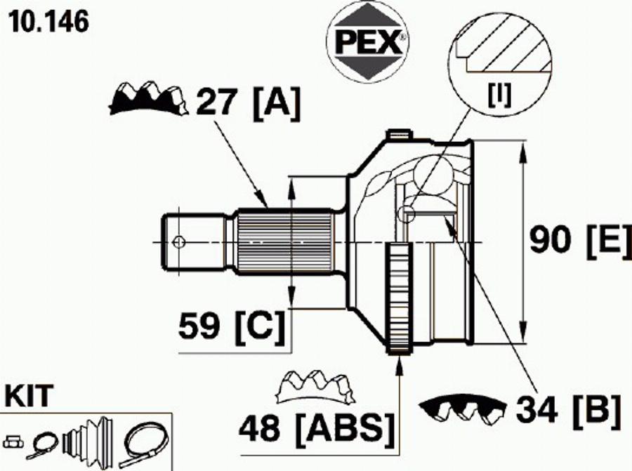 Pex 10.146 - Jeu de joints, arbre de transmission cwaw.fr