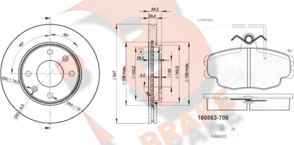 R Brake 3R08634694 - Kit de freins, frein à disques cwaw.fr