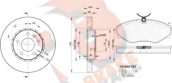 R Brake 3R14496845 - Kit de freins, frein à disques cwaw.fr