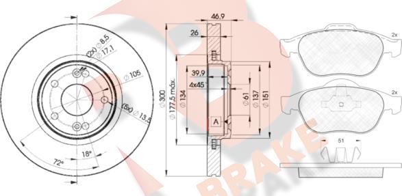 R Brake 3R14322235 - Kit de freins, frein à disques cwaw.fr