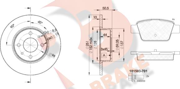 R Brake 3R15034070 - Kit de freins, frein à disques cwaw.fr