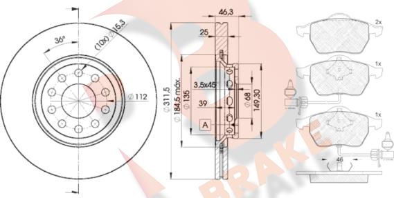 R Brake 3R13624065 - Kit de freins, frein à disques cwaw.fr