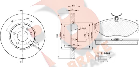 R Brake 3R13156845 - Kit de freins, frein à disques cwaw.fr