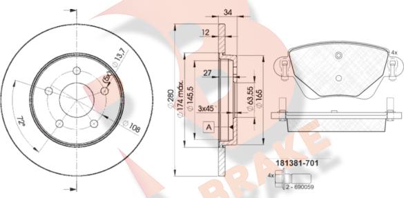 R Brake 3R13816768 - Kit de freins, frein à disques cwaw.fr