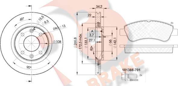 R Brake 3R13884750 - Kit de freins, frein à disques cwaw.fr