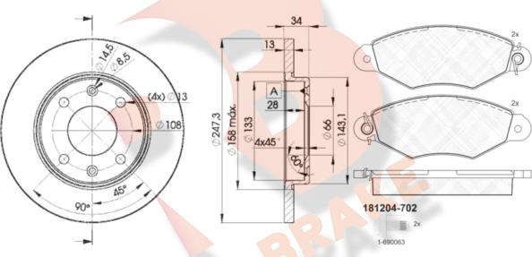 R Brake 3R12044298 - Kit de freins, frein à disques cwaw.fr