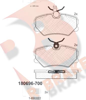 R Brake RB0696-700 - Kit de plaquettes de frein, frein à disque cwaw.fr