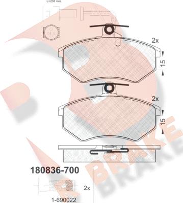 R Brake RB0836-700 - Kit de plaquettes de frein, frein à disque cwaw.fr