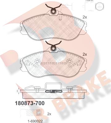 R Brake RB0873-700 - Kit de plaquettes de frein, frein à disque cwaw.fr