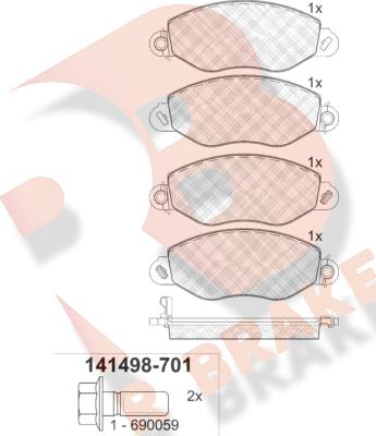 R Brake RB1498-701 - Kit de plaquettes de frein, frein à disque cwaw.fr