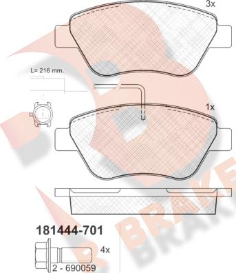 R Brake RB1444-701 - Kit de plaquettes de frein, frein à disque cwaw.fr