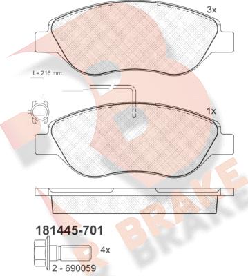 R Brake RB1445-701 - Kit de plaquettes de frein, frein à disque cwaw.fr