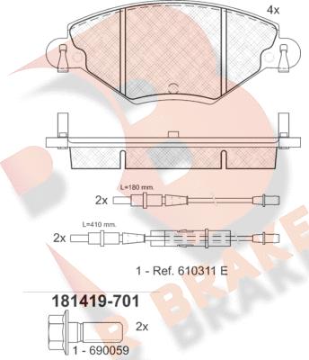 R Brake RB1419-701 - Kit de plaquettes de frein, frein à disque cwaw.fr