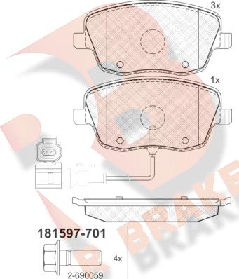 R Brake RB1597-701 - Kit de plaquettes de frein, frein à disque cwaw.fr