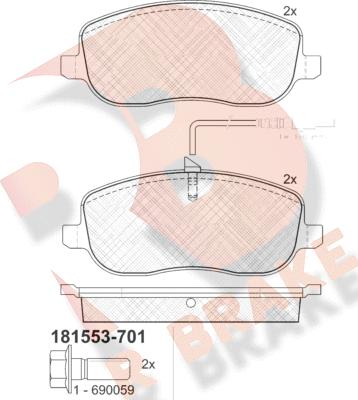 R Brake RB1553-701 - Kit de plaquettes de frein, frein à disque cwaw.fr