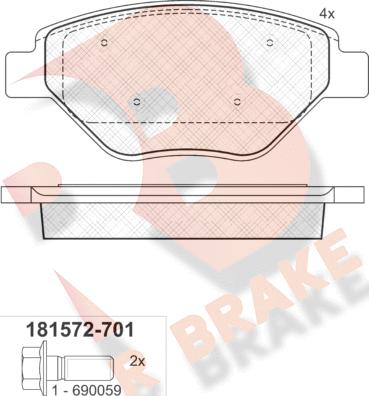 R Brake RB1572-701 - Kit de plaquettes de frein, frein à disque cwaw.fr