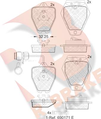 R Brake RB1691 - Kit de plaquettes de frein, frein à disque cwaw.fr