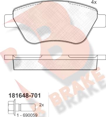 R Brake RB1648-701 - Kit de plaquettes de frein, frein à disque cwaw.fr