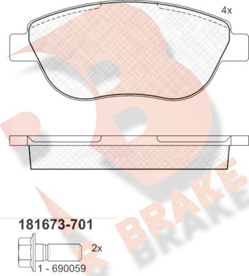 R Brake RB1673-701 - Kit de plaquettes de frein, frein à disque cwaw.fr