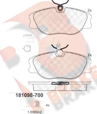 R Brake RB1098-700 - Kit de plaquettes de frein, frein à disque cwaw.fr