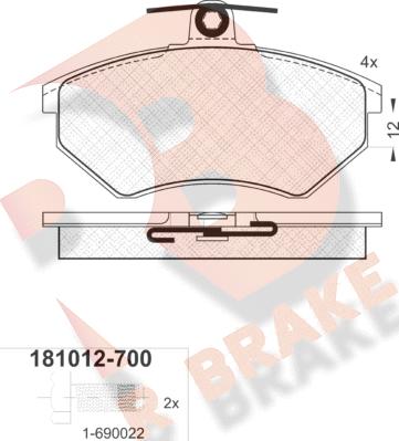 R Brake RB1012-700 - Kit de plaquettes de frein, frein à disque cwaw.fr