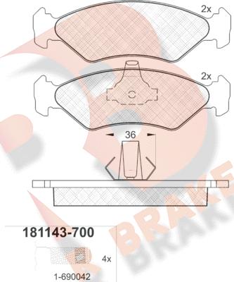 R Brake RB1143-700 - Kit de plaquettes de frein, frein à disque cwaw.fr