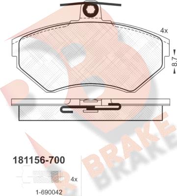 R Brake RB1156-700 - Kit de plaquettes de frein, frein à disque cwaw.fr