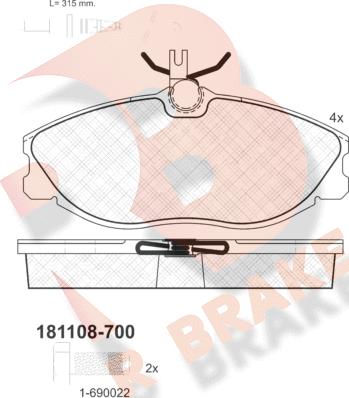 R Brake RB1108-700 - Kit de plaquettes de frein, frein à disque cwaw.fr