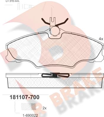 R Brake RB1107-700 - Kit de plaquettes de frein, frein à disque cwaw.fr