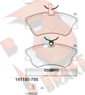 R Brake RB1180-700 - Kit de plaquettes de frein, frein à disque cwaw.fr