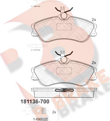 R Brake RB1136-700 - Kit de plaquettes de frein, frein à disque cwaw.fr