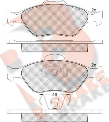 R Brake RB1343 - Kit de plaquettes de frein, frein à disque cwaw.fr