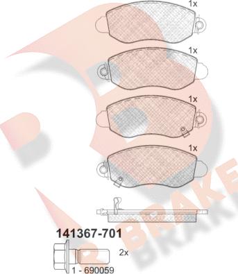 R Brake RB1367-701 - Kit de plaquettes de frein, frein à disque cwaw.fr