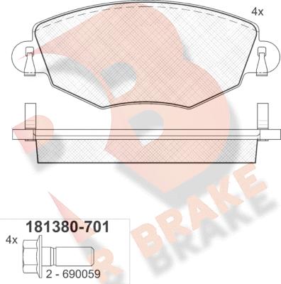 R Brake RB1380-701 - Kit de plaquettes de frein, frein à disque cwaw.fr