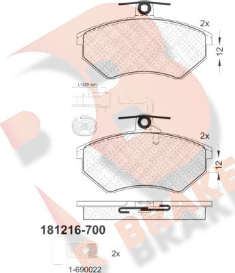 R Brake RB1216-700 - Kit de plaquettes de frein, frein à disque cwaw.fr