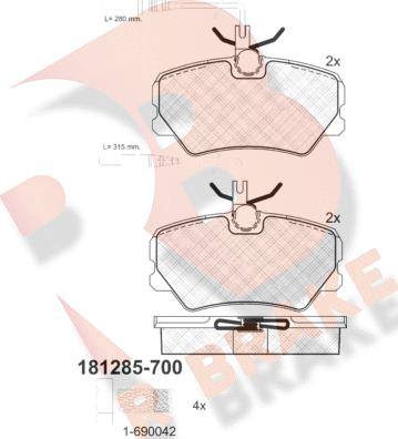 R Brake RB1285-700 - Kit de plaquettes de frein, frein à disque cwaw.fr