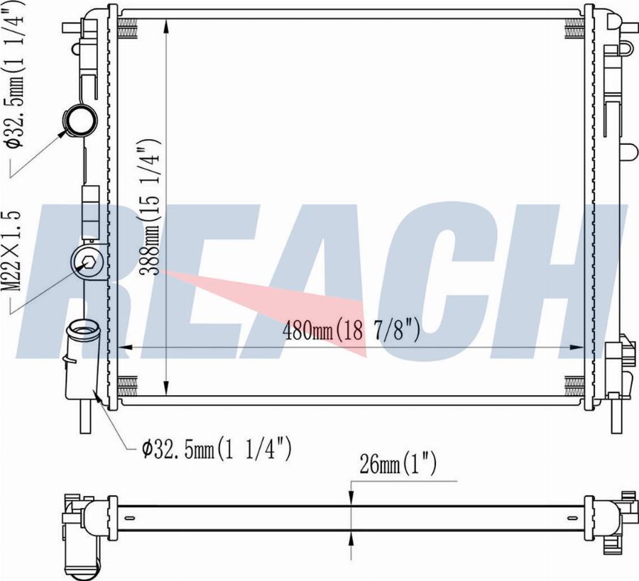 REACH 1.40.15672.126 - Radiateur, refroidissement du moteur cwaw.fr