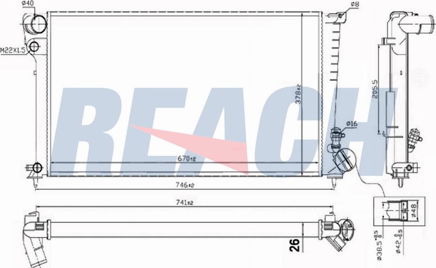 REACH 1.40.13407.126 - Radiateur, refroidissement du moteur cwaw.fr