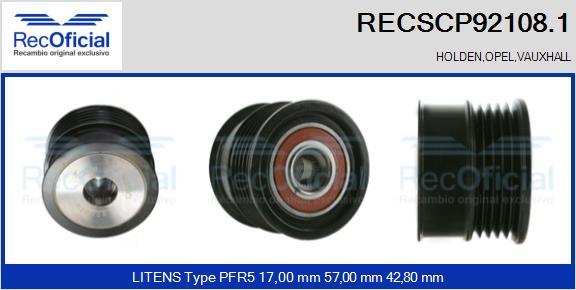 RECOFICIAL RECSCP92108.1 - Poulie, alternateur cwaw.fr