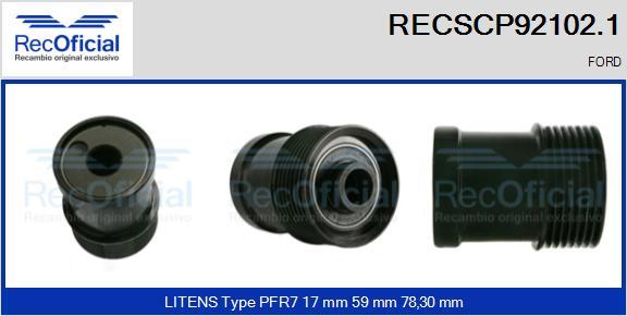 RECOFICIAL RECSCP92102.1 - Poulie, alternateur cwaw.fr