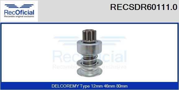 RECOFICIAL RECSDR60111.0 - Pignon, démarreur cwaw.fr